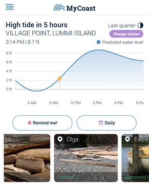 Screen shot of MyCoast app