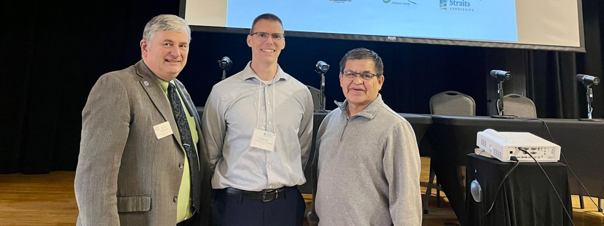 kagit County Commissioner Ron Wesen, NW Straits Director Lucas Hart, Swinomish Indian Tribal Community Chairman Steve Edwards.