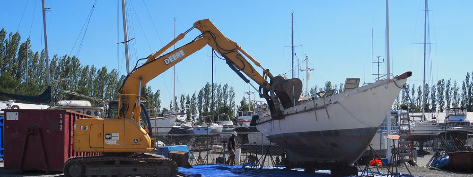 A vessel about to be deconstructed at La Conner Maritime Service during the Skagit County vessel turn-in event. (Jessica Owens photo) 