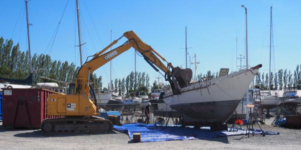 A vessel about to be deconstructed at La Conner Maritime Service during the Skagit County vessel turn-in event. (Jessica Owens photo) 