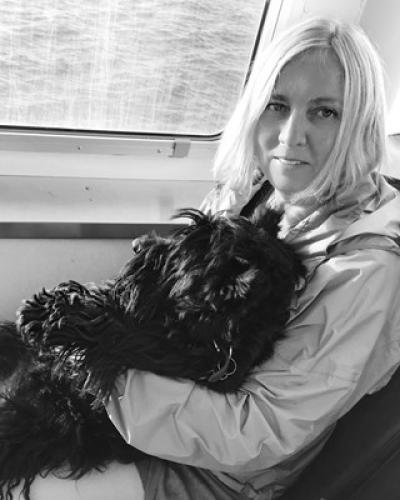 Judy Surber with a dog