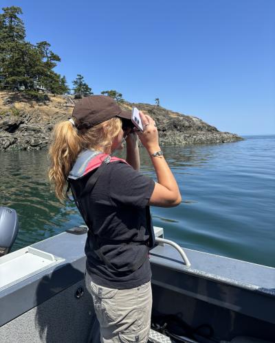 Youth Rep Lola Walker on a Marine Survey-Derelict Vessel Prevention/Marine Stewardship Area.  (Katie Johnson)