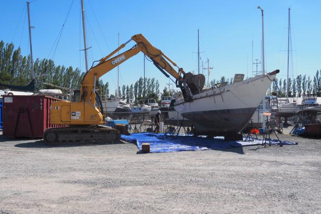 A vessel about to be deconstructed at La Conner Maritime Service during the Skagit County vessel turn-in event. (Jessica Owens photo) 