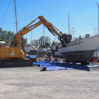 A vessel about to be deconstructed at La Conner Maritime Service during the Skagit County vessel turn-in event. (Jessica Owens photo) 